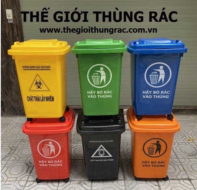 Thùng đựng rác gia đình có nắp và bánh xe 60L - THẾ GIỚI THÙNG RÁC