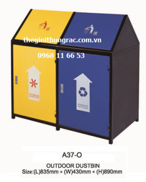 Thùng rác ngoài trời A37-O 2 ngăn (thùng rác bằng thép)